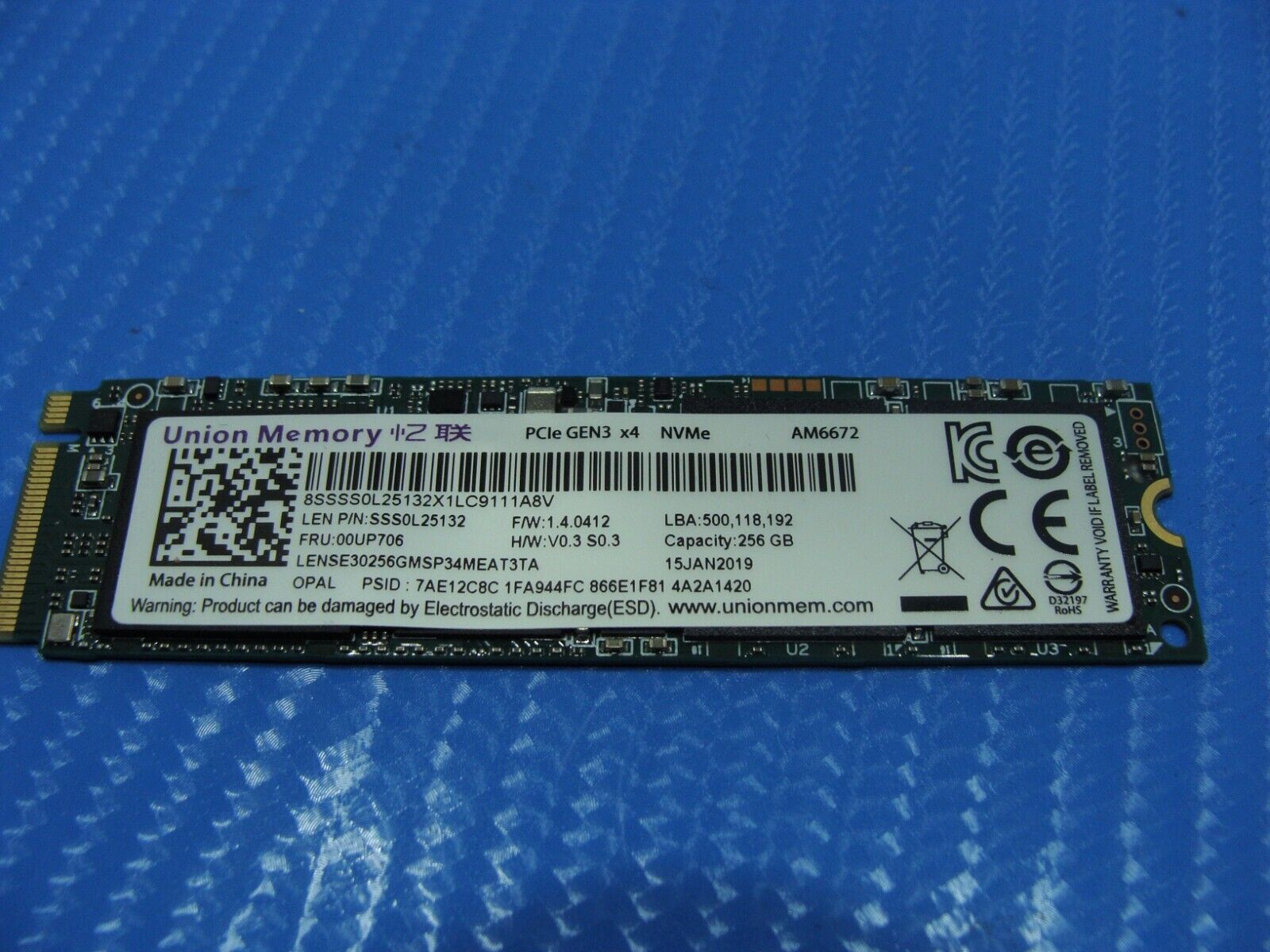 Lenovo E580 Union Memory 256Gb NVMe M.2 SSD Solid State Drive 00UP706 SSS0L25132
