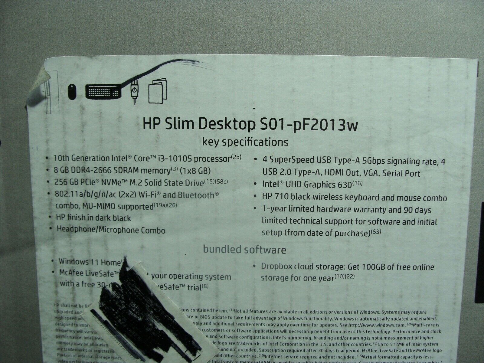 A+Bundle HP SLIM S01-PF2013W SLIM Intel i3-10105 3.7Ghz 8GB 256 GB Wifi+BT W11H