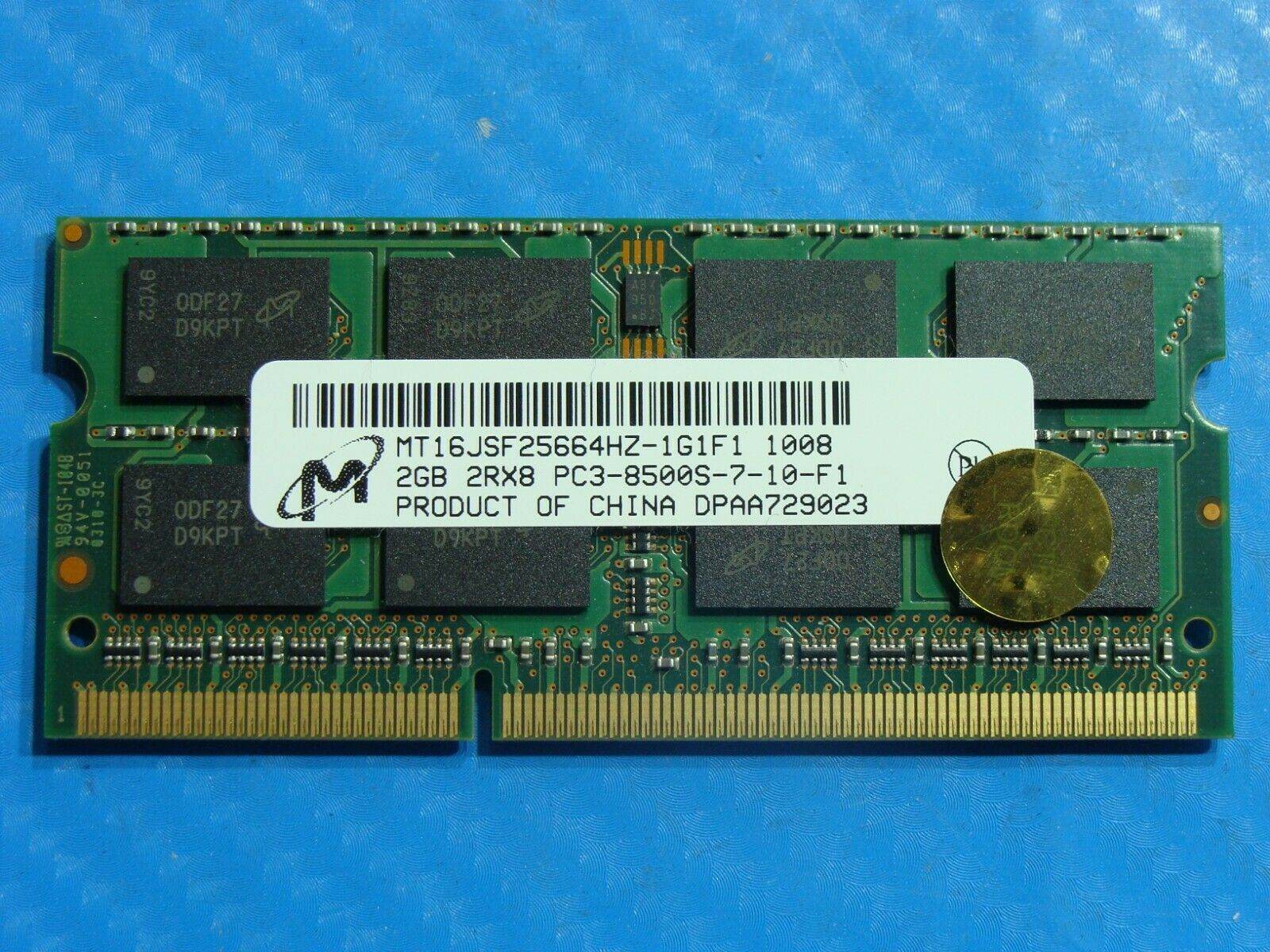 Macbook A1286 Laptop Micron 2GB Memory PC3-8500S-7-10-F1 MT16JSF25664HZ-1G1F1 - Tested Computer Laptop Parts