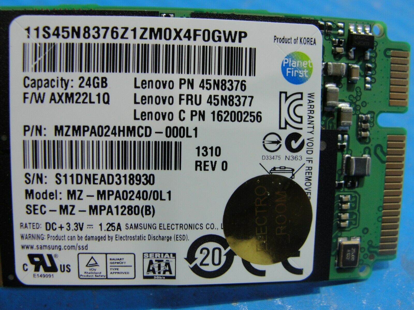 Lenovo U310 Touch Samsung 24GB SSD Solid State Drive 45N8377 MZMPA024HMCD-000L1 - Tested Computer Laptop Parts
