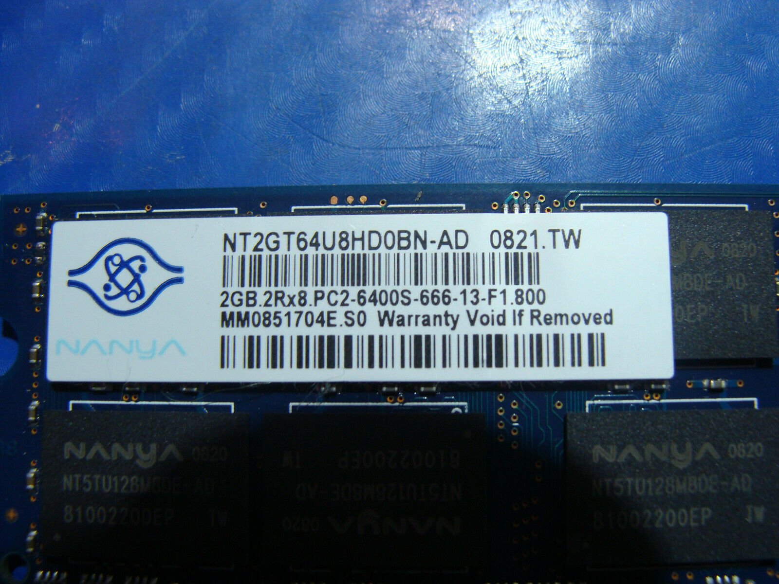 Asus G72GX Nanya Laptop 2GB 2Rx8 Memory PC2-6400S-666-13-F1 NT2GT64U8HD0BN-AD #1 Nanya