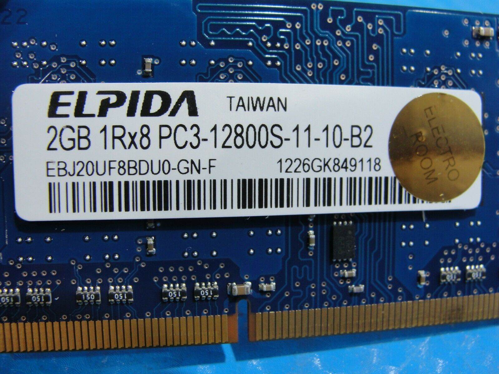 MacBook Pro A1278 Elpida 2GB PC3-12800S SODIMM Memory RAM EBJ20UF8BDU0-GN-F - Tested Computer Laptop Parts