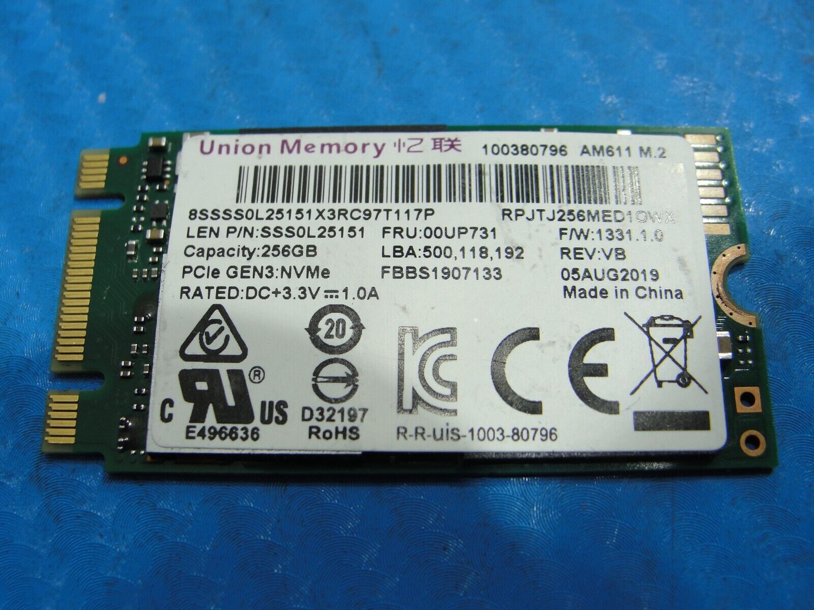 Union Memory AM611 NVMe 256GB SSD Solid State Drive SSS0L25151 00UP731