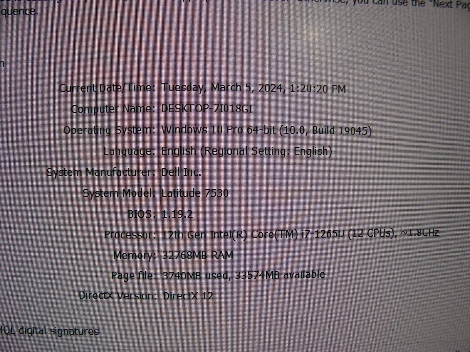 Dell Latitude 7530 Laptop 15.6 FHD i7-1265U 1.8GHz 32GB 512GB SSD Warranty2026