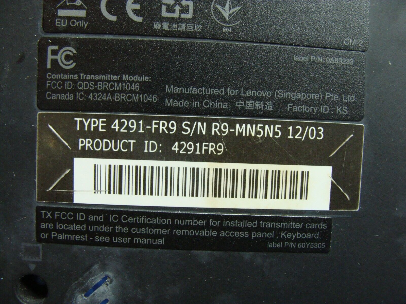 Lenovo ThinkPad 12.5 X220 Bottom Case w/Cover Door Black 60.4KH11.001 04W1416