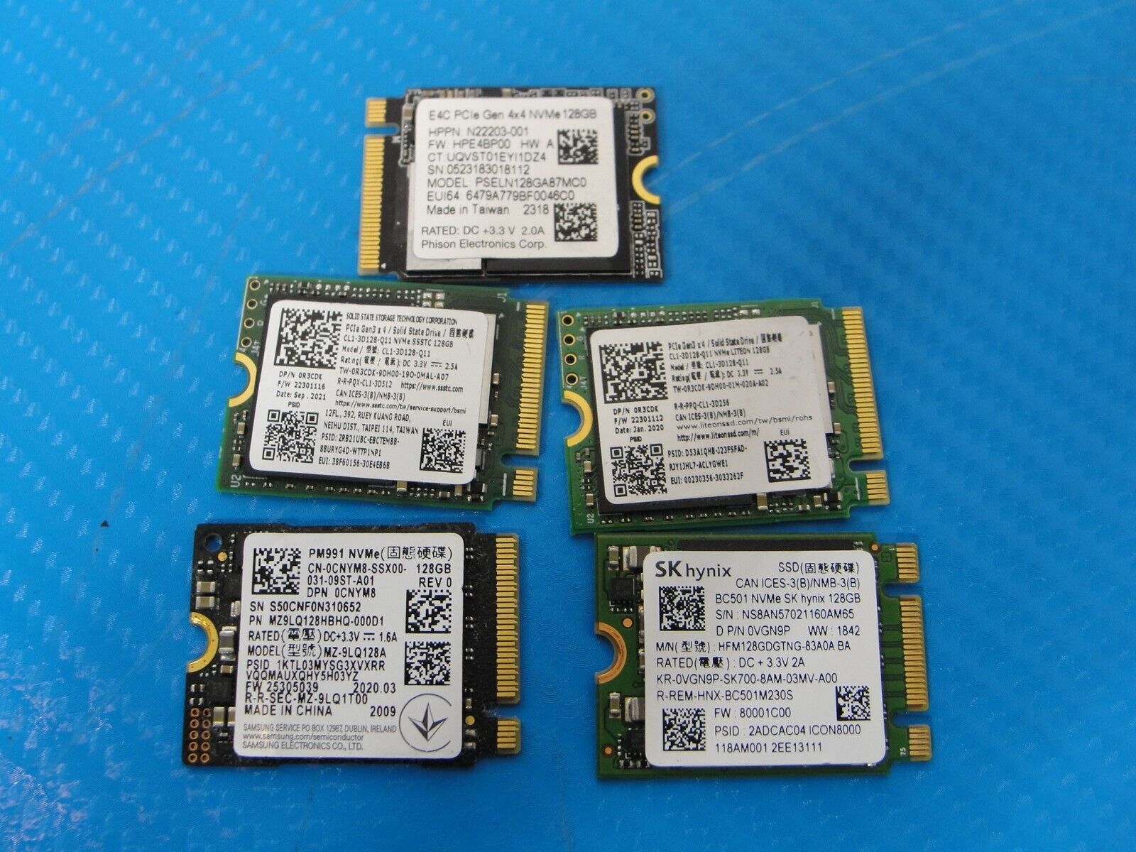 Lot of 5 128GB NVMe SSD 30mm 2230 PCle MIX BRAND