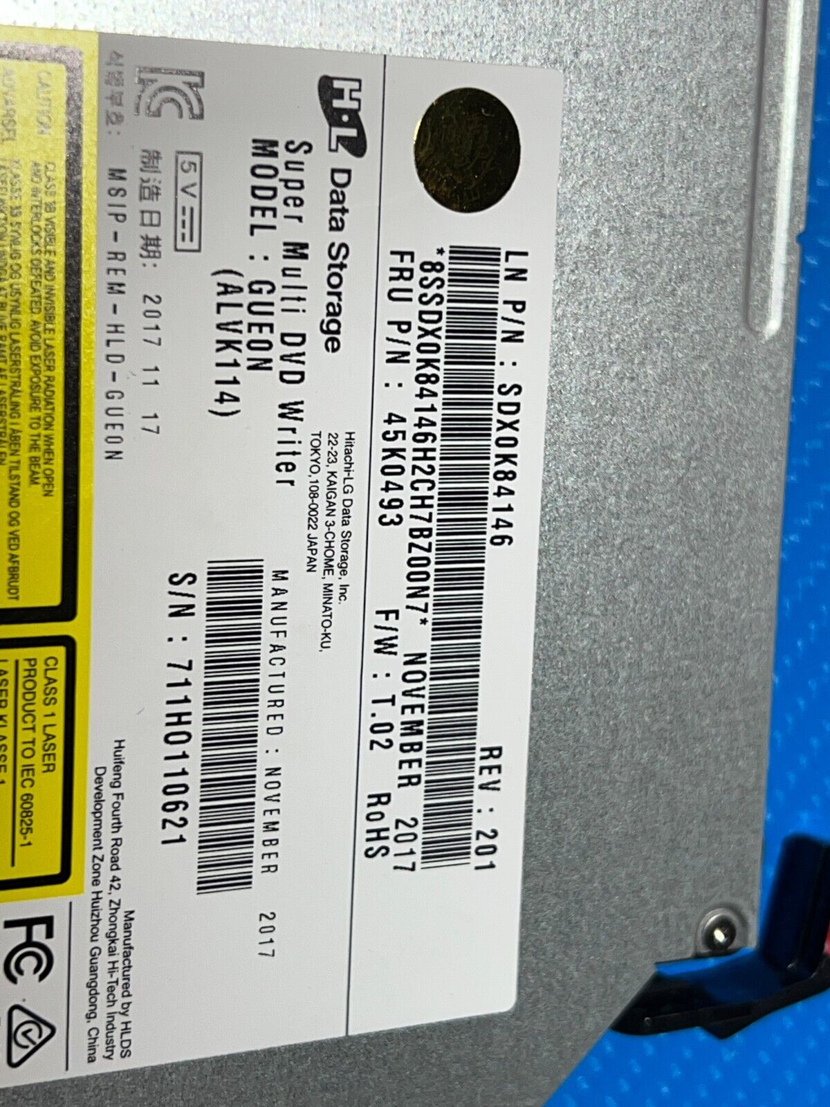 Lenovo SDX0K84146 HL Data Storage DVD-RW GUE0N FRU 45K0493