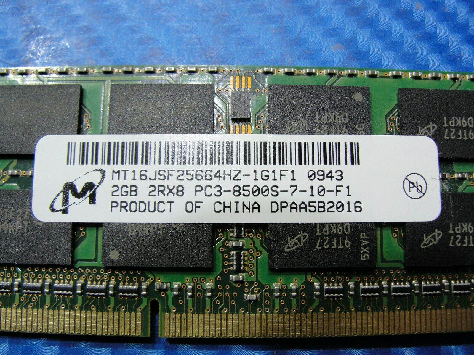 Macbook A1278 Laptop Micron 2GB Memory PC3-8500S-7-10-F1 MT16JSF25664HZ-1G1F1 #1 - Tested Computer Laptop Parts