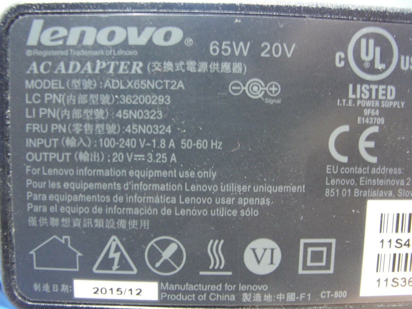 Genuine OEM Lenovo AC Adapter Power Charger 20V 3.25A 65W 45N0324 36200293 - Laptop Parts - Buy Authentic Computer Parts - Top Seller Ebay