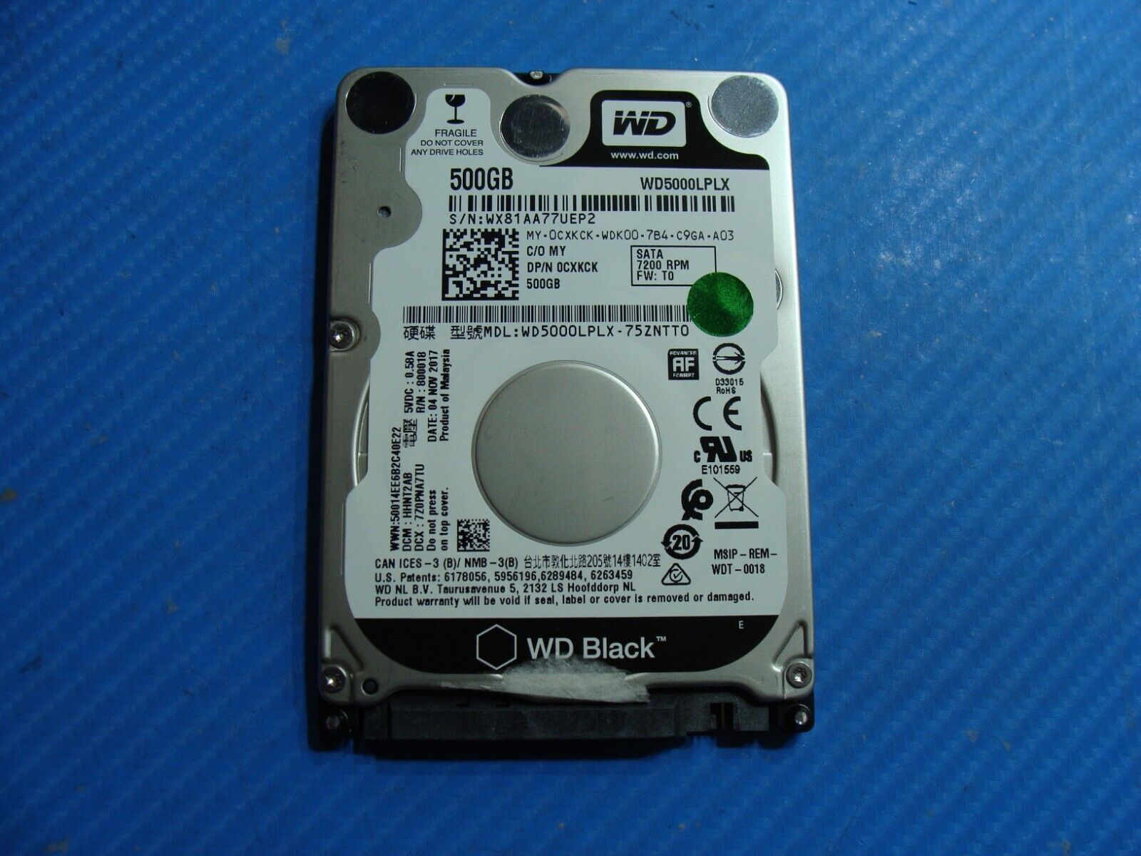 Dell 7520 WD SATA 2.5" 500GB HDD Hard Drive WD5000LPLX-75ZNTT0 CXKCK