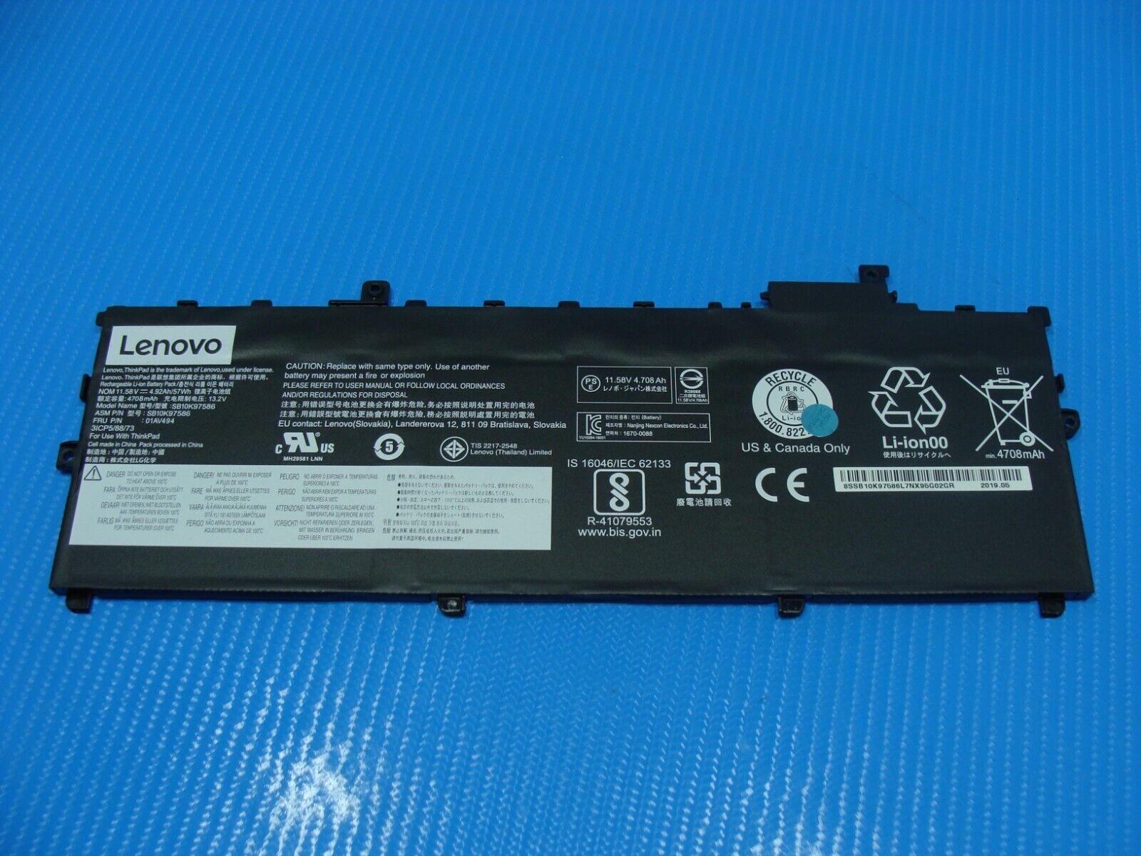 Lenovo ThinkPad 14” X1 Carbon 6th Gen OEM Battery 11.58V 57Wh 4708mAh 01AV494