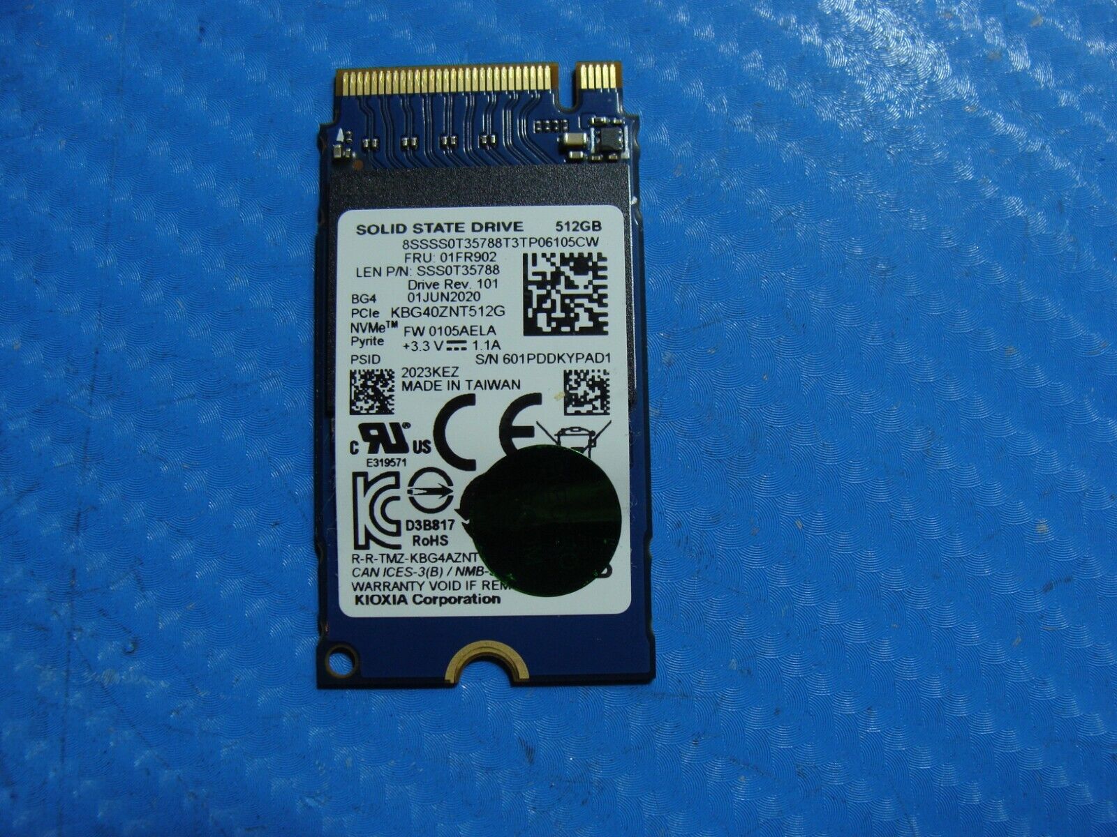 Lenovo 15IIL05 Kioxia 512GB NVMe M.2 SSD Solid State Drive KBG40ZNT512G 01FR902