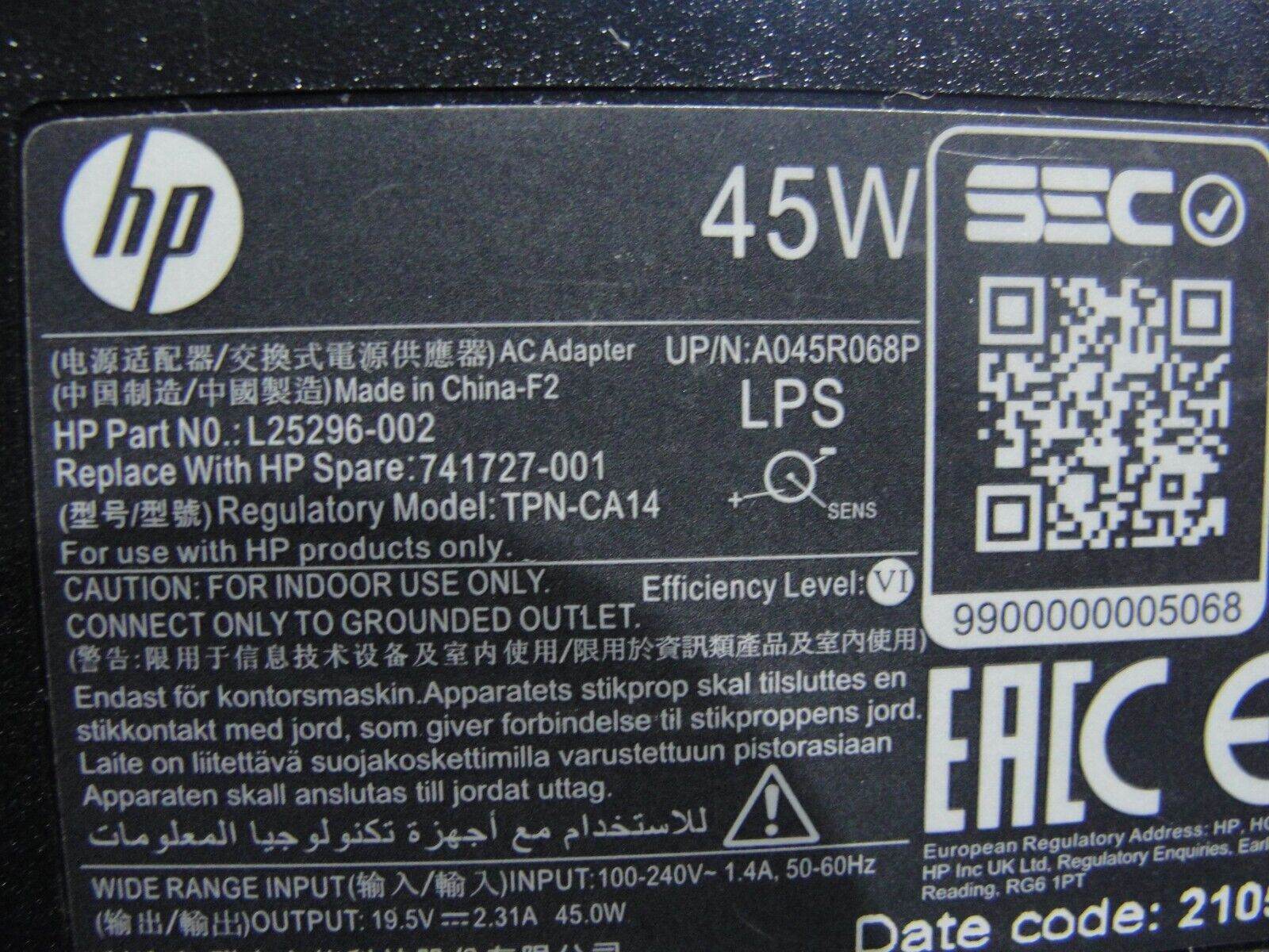 Genuine HP AC Adapter Power Charger 19.5V 2.31A 45W TPN-CA14 L25296-002 - Tested Computer Laptop Parts