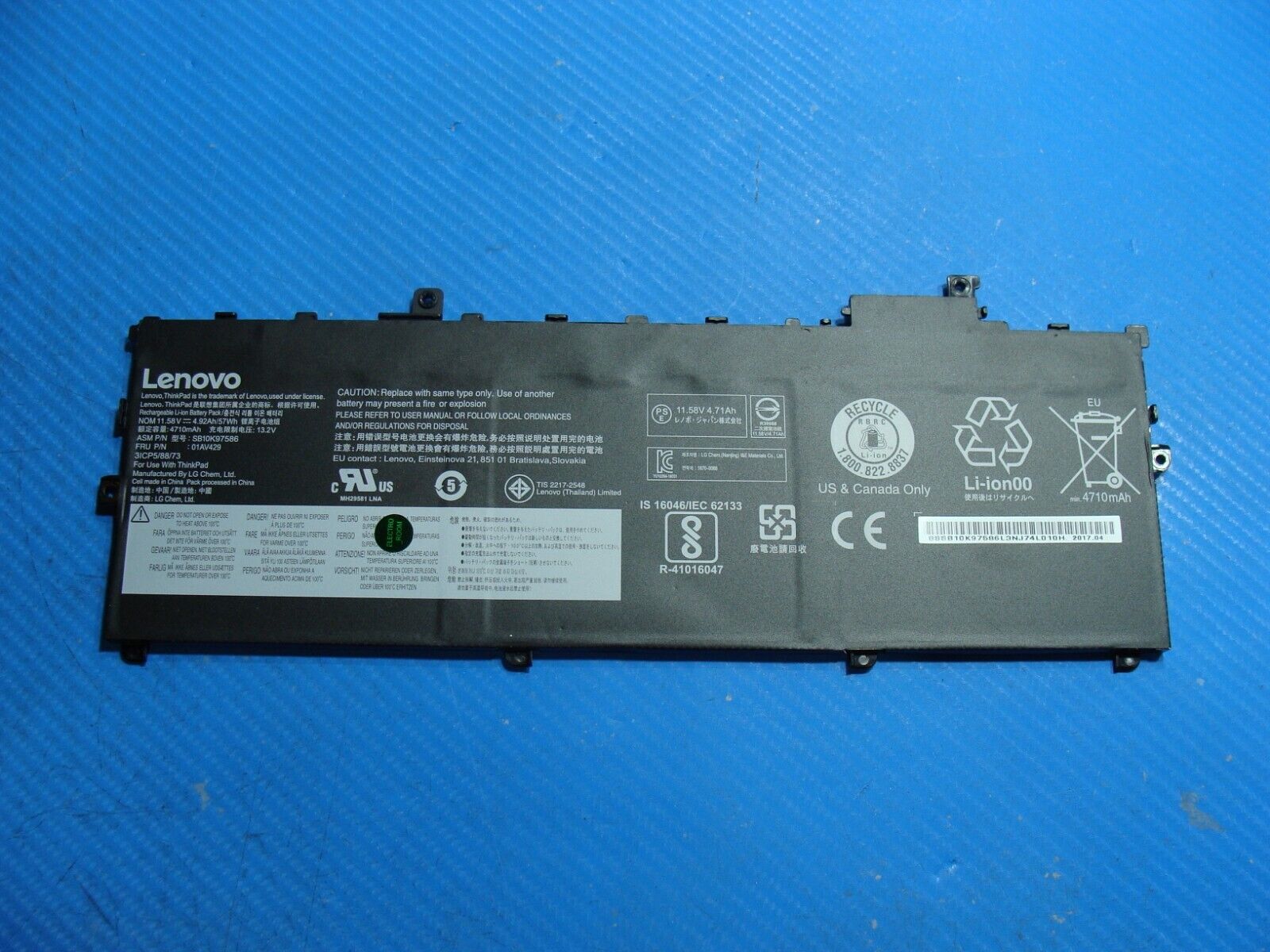 Lenovo Thinkpad X1 Carbon Gen 5th 14" Genuine Battery 11.58V 57Wh 01AV429