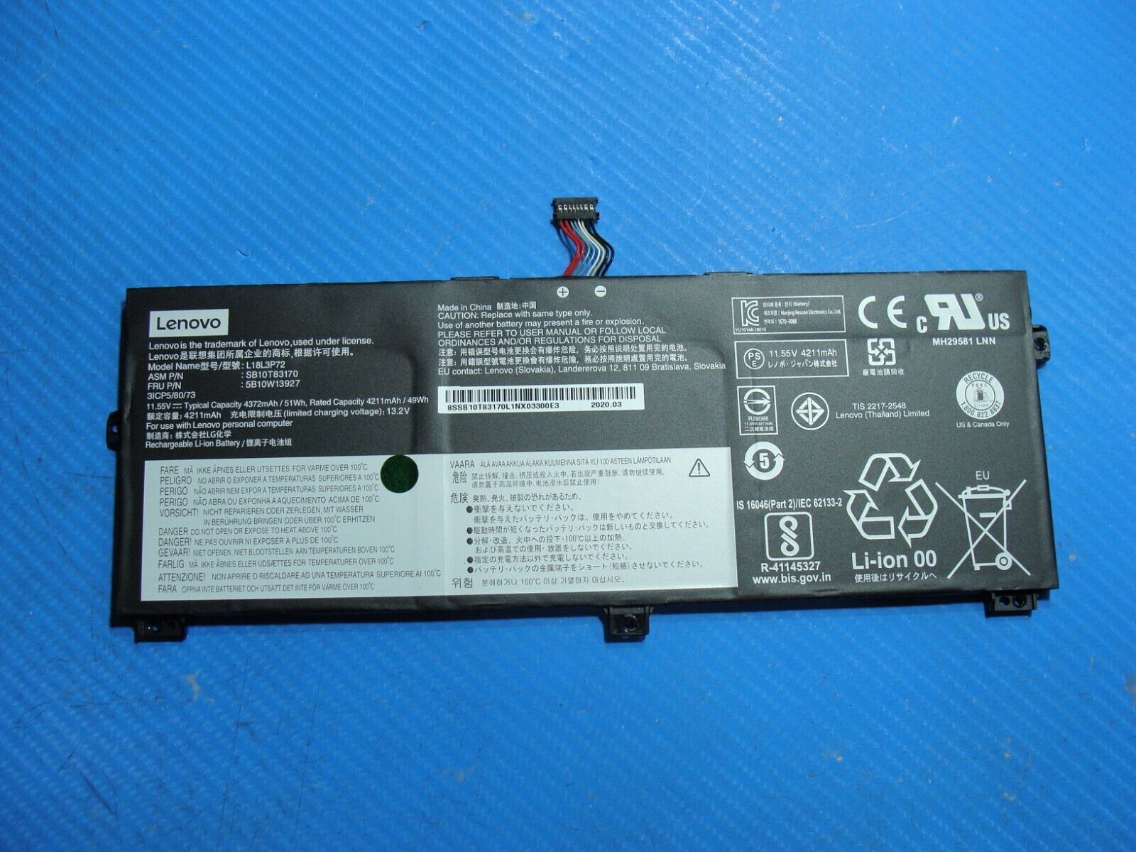 Lenovo ThinkPad X390 Yoga 13.3" Genuine Battery 11.55V 51Wh 4211mAh 5B10W13927