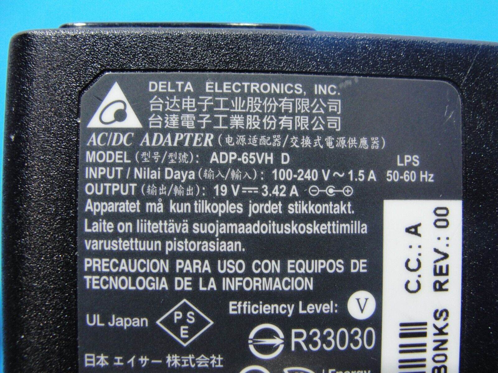 Genuine Delta Electronics Power Adapter Charger 19V 3.42A 65W ADP-65VHD - Tested Computer Laptop Parts