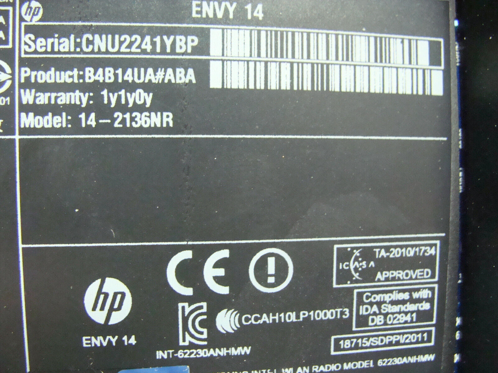 HP Envy 14-2136NR 14.5