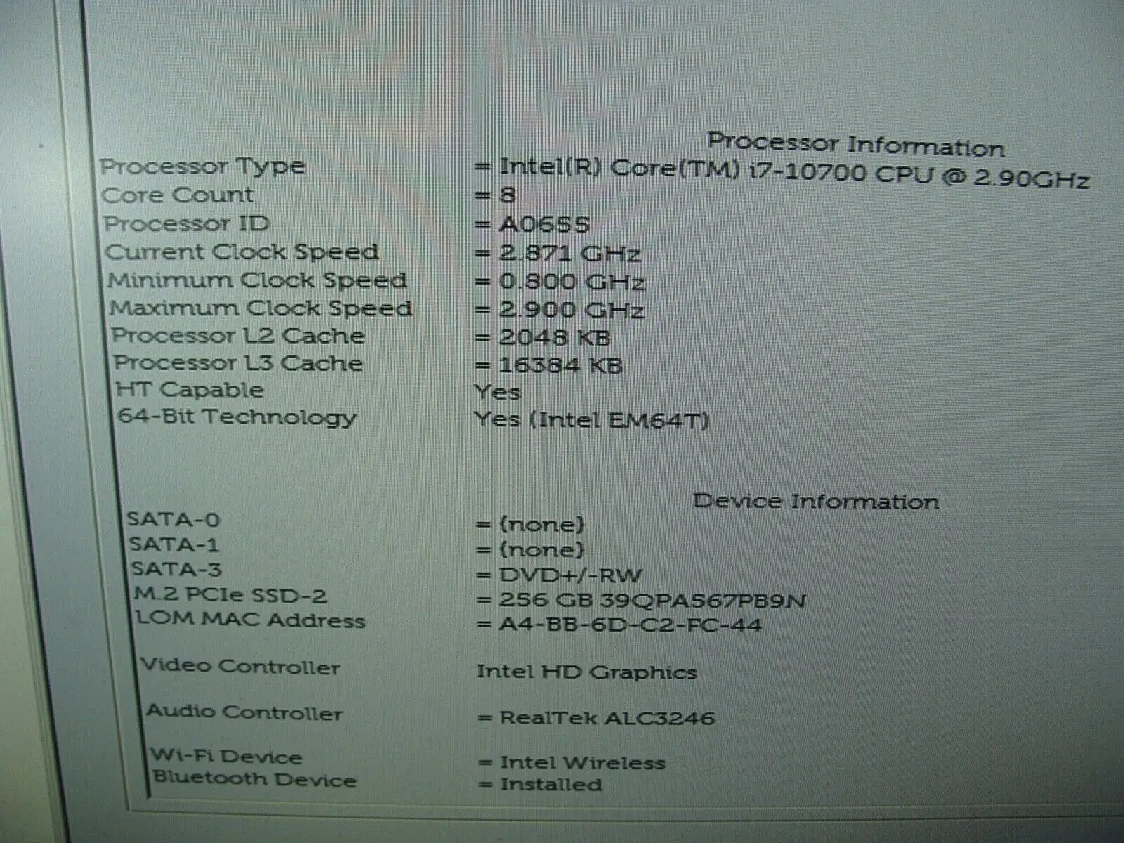 Power Wifi+BT Dell Vostro 3681 SFF Intel i7 10700 2.9GHz 16GB RAM 256GB SSD W10P
