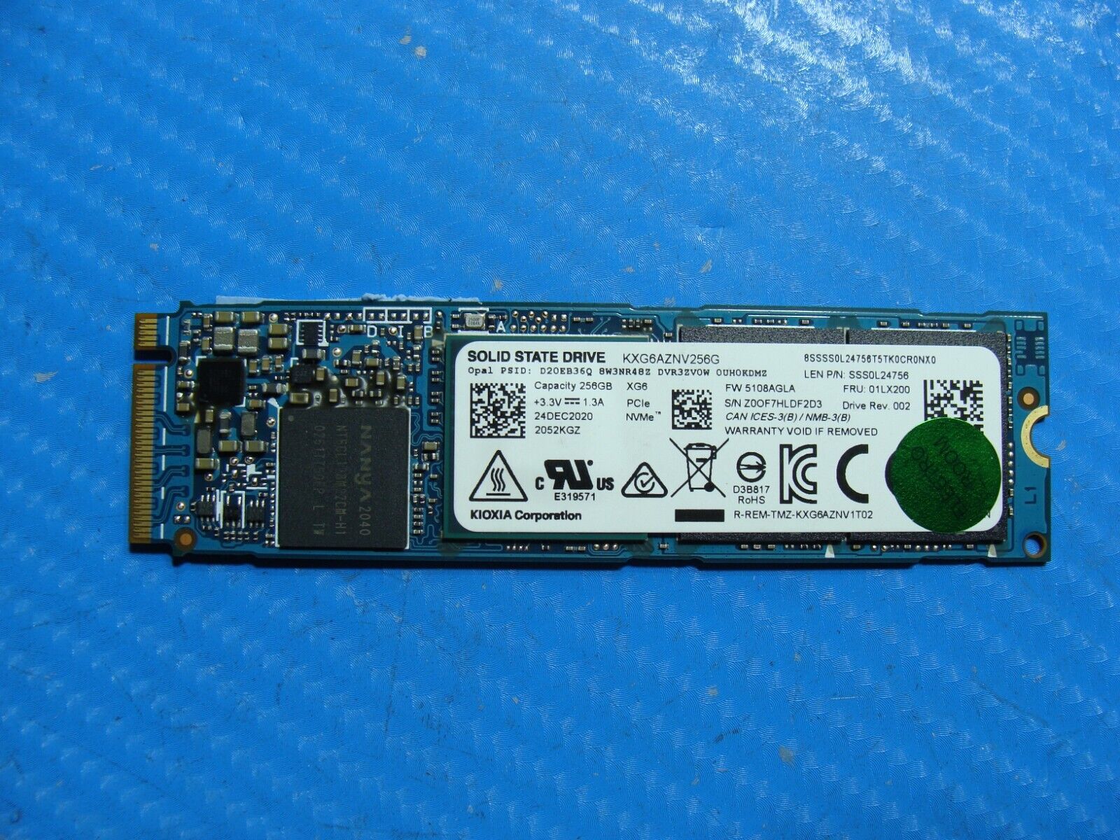 Lenovo L13 Yoga Gen 2 Kioxia 256GB NVMe M.2 SSD Solid State Drive KXG6AZNV256G