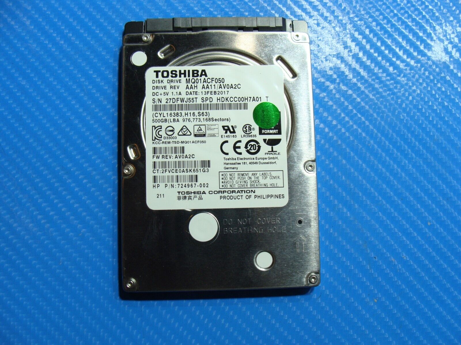 HP 250 G5 Toshiba SATA 2.5 500GB HDD Hard Drive MQ01ACF050 724967-002